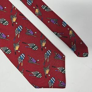 RIVETZ OF BOSTON SILK TIE RED TENNIS THEME PATTERN SMOOTH 4" X 58" NEW